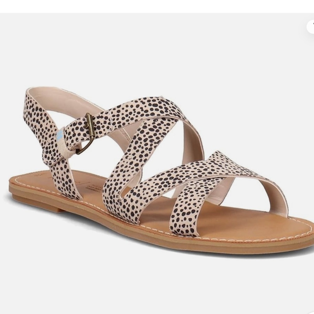 NWT Toms Sicily Suede Cheetah Strappy Flat Sandals Resort Summer Vacation Beach - Picture 6 of 10